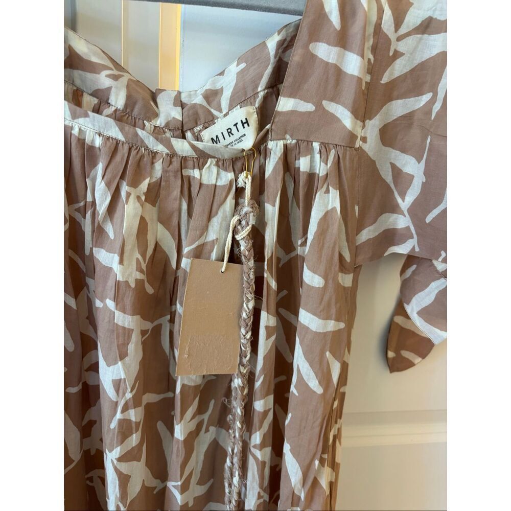 Beige Floral Midi Dress with Tie Sleeves - Picture 4 of 10